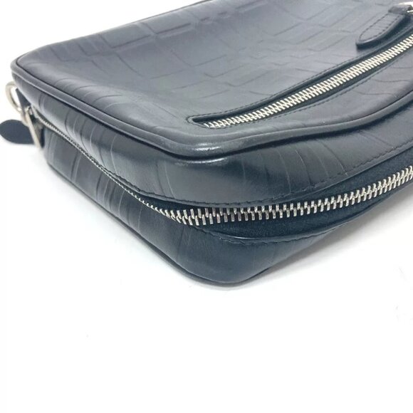 BURBERRY Check pattern Embossed Clutch Bag Pouch Black/SilverHardware - Picture 10 of 15